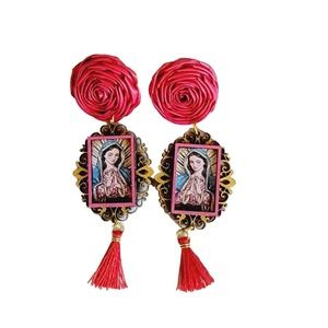 Lady Virgin of Guadalupe Statement Earrings Handcrafted